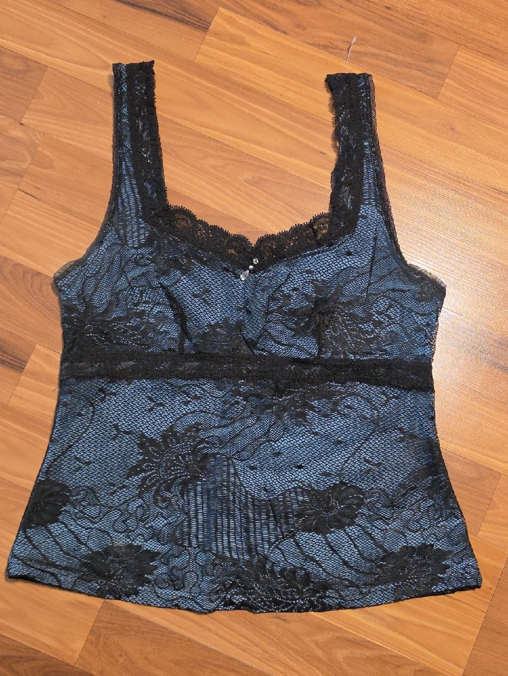 Arianne Black Lace Trim Blue Camisole